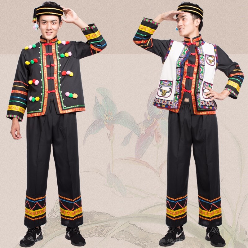 新款长袖彝族服装绣花男款苗族演出服装舞蹈服装拉祜族表演民族服