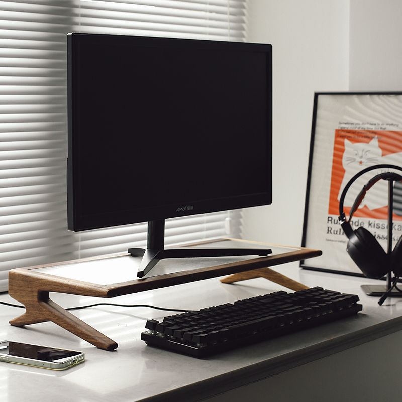 黑胡桃木台式电脑显示器增高架桌面置物架办公室屏幕底座支撑架子
