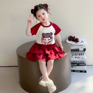 女童夏季 洋气女宝宝夏装 短袖 2025新款 女孩两件套 套装 儿童哪吒服装