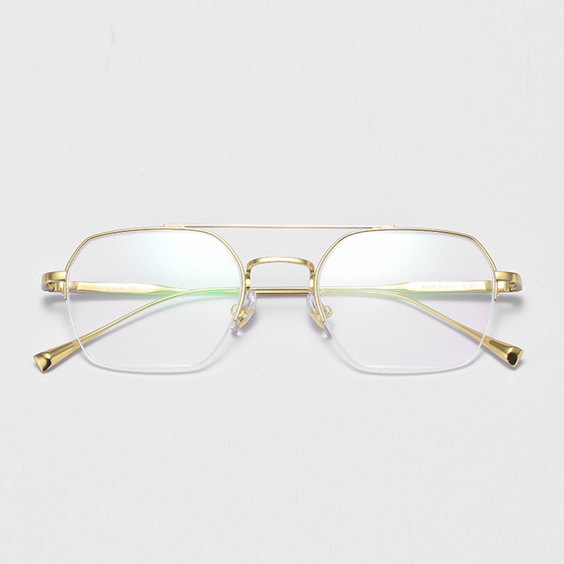 双梁金属架近视斯文眼镜框架金色眼镜架半框眼镜T架 金属框架大框