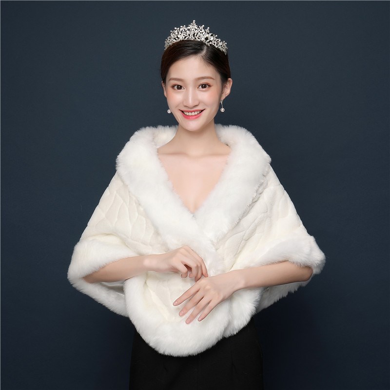 新款秋冬白色加绒加厚保暖披肩新娘结婚礼服旗袍保暖韩版外套女批