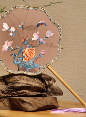 蜀绣双面绣花鸟团扇手工刺绣扇子摆件新中式中国风伴手礼会议礼品