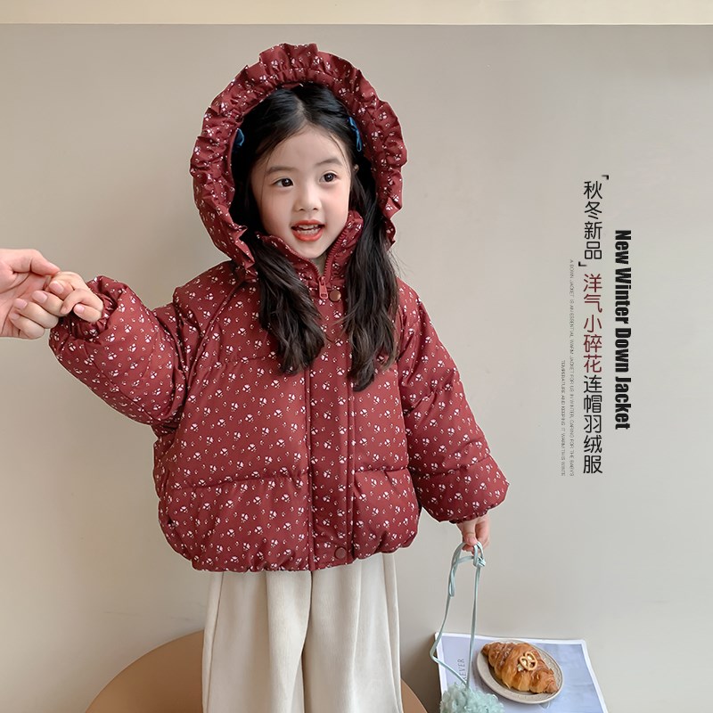 女童羽绒服2025新款冬装新年衣服儿童加厚碎花面包服冬季保暖外套