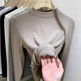 胖MM打底 T恤女2025年新款 高货特大码 300斤时髦简约半高领内搭长袖