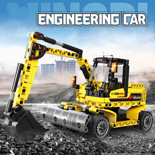 遥控城市工程车系列挖掘机叉车推车积木拼装益智玩具男孩儿童礼物