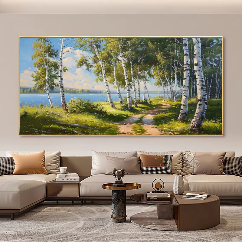 diy数字油画手绘填色白桦林树木沙发手工填色油画客厅卧室装饰画