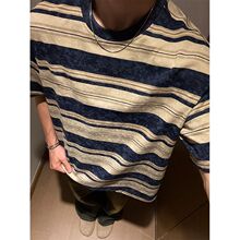 稻风/Caim扎染条纹美式复古纯棉短袖T恤男款夏季设计感嘻哈宽松重