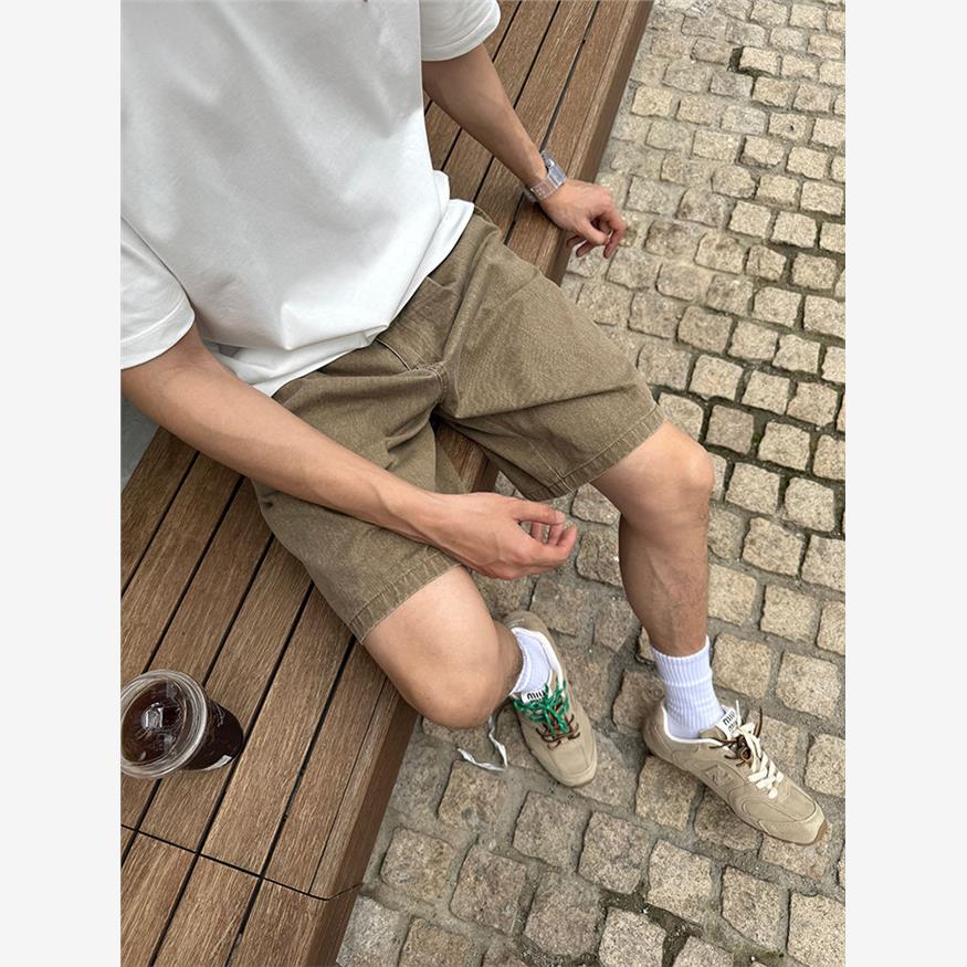 稻风/Caim美式休闲复古棕色牛仔短裤男高级感学生痞帅嘻哈hiphop