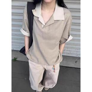 日系复古cleanfit 稻风 Caim咖啡色老钱风穿搭短袖 polo衫 男女夏季