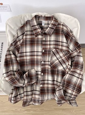 美式复古格纹衬衫男宽松休闲长袖衬衣外套潮流穿搭长袖衬衫外套男