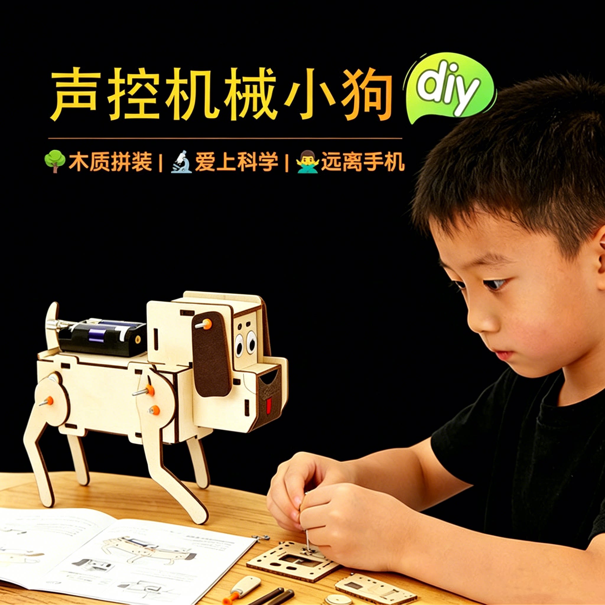 木质DIY手工制作声控机械狗图片