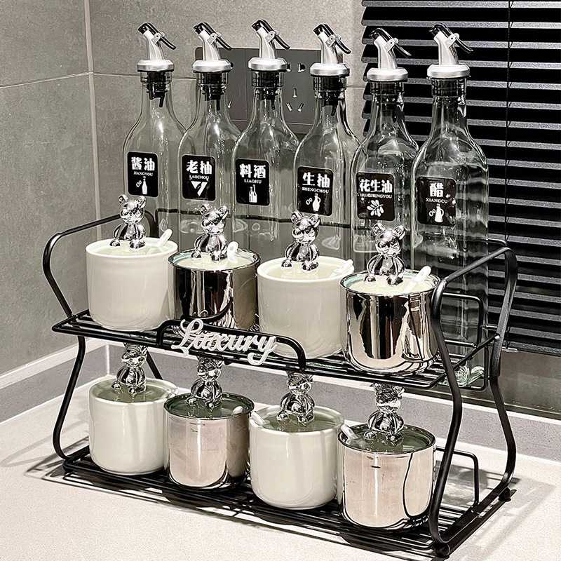 轻奢风陶瓷调料罐瓶厨房油壶套装调料瓶家用调味罐防尘调料盒