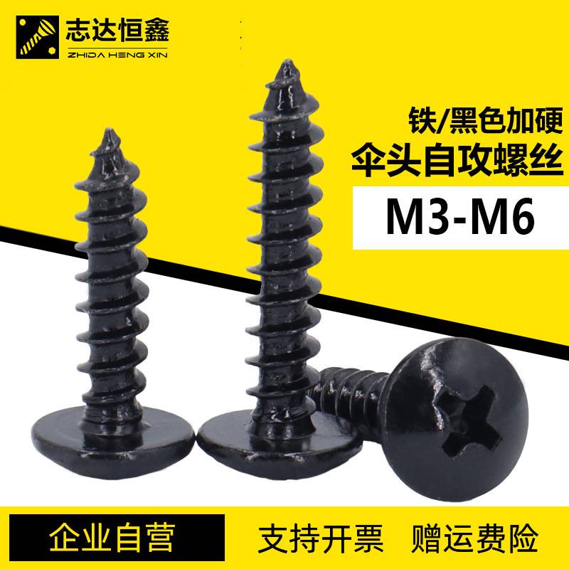 TA伞头黑色加硬自攻螺丝 十字槽大扁头粗牙自攻螺钉M3M3.5M4M5M6