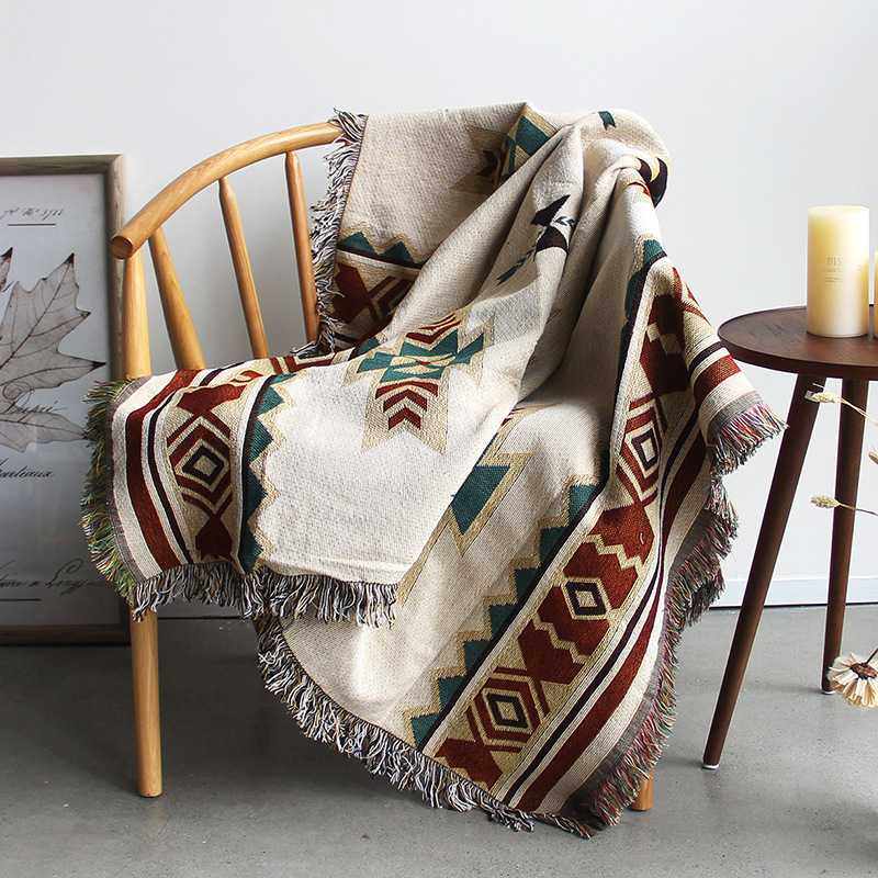 跨境沙发巾北欧单双人沙发罩毯简约现代几何客厅盖布提花线毯