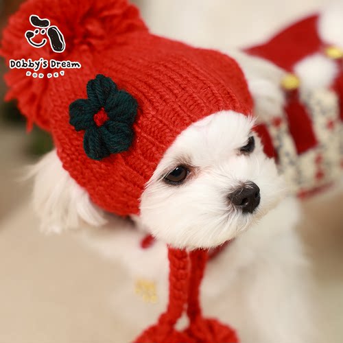 宠物猫猫小狗新款百搭露耳双球毛线帽秋冬保暖中型犬大型犬
