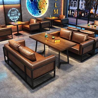 工业风复古小酒馆酒吧沙发卡座清吧美式咖啡厅音乐餐吧餐桌椅组合