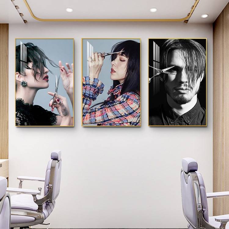 美发店装饰画理发店墙面壁画网红发型创意挂画酒吧发廊背景墙海报图片