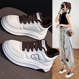 高帮鞋女冬季加绒保暖休闲运动鞋学生冬天穿的鞋子短筒雪地靴棉靴