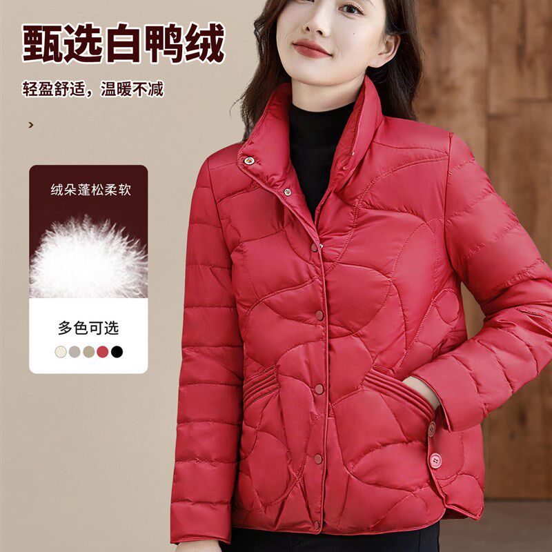 轻薄内胆红色羽绒服女2025新款冬季高端女装爆款洋气短款妈妈外套