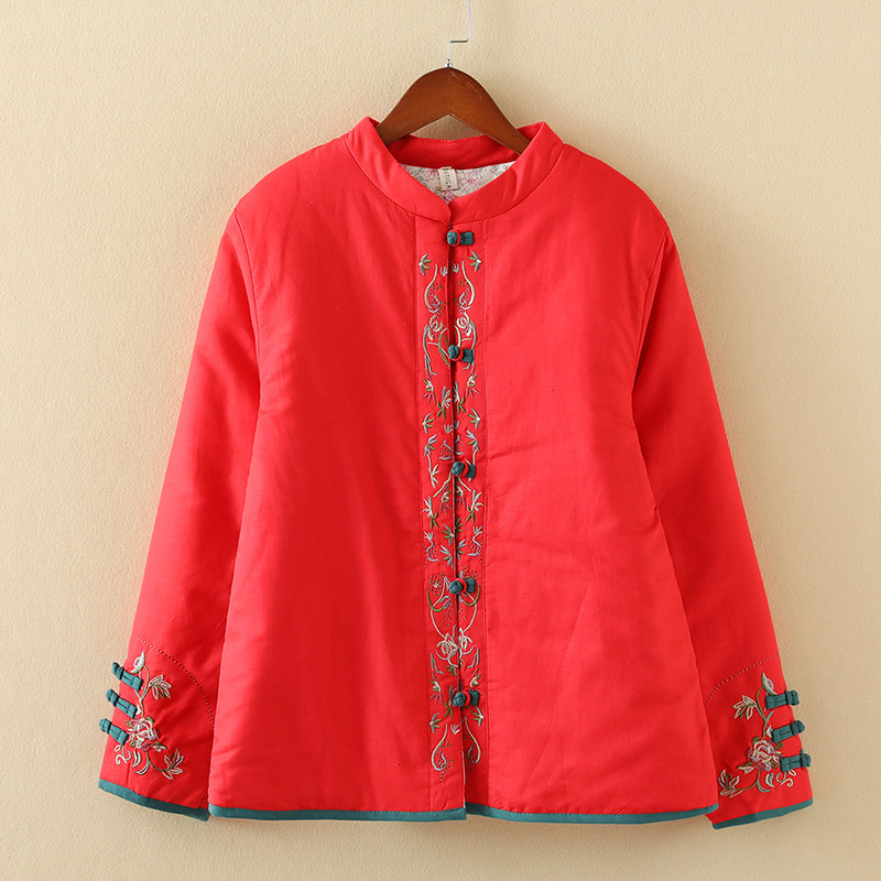 中国风红色刺绣棉麻棉衣女冬季宽松复古盘扣一体棉服夹棉棉袄外套,女装/女士精品,棉衣/棉服,淘宝优惠券,粉丝福利购,淘宝优惠卷