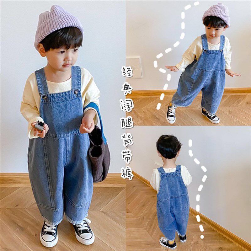 男童牛仔裤幼儿园毕业背带裤春秋帅气宝宝潮阔腿裤六一表演服女童