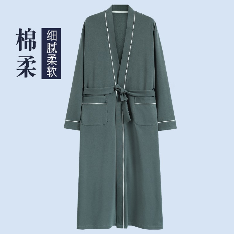 睡袍男春秋季秋i款纯棉长袖长款睡衣秋冬薄款家居服一体式男式浴