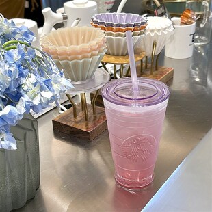 沁紫带盖玻璃吸管杯大容量喝水杯高颜值好看的夏天水杯女生用杯子