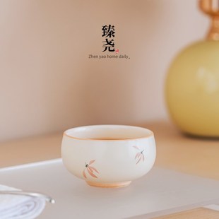 米黄兰花罗汉杯厚实茶杯小清新女士高颜值茶具主人杯功夫品茗个人
