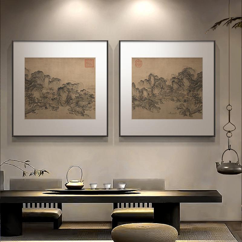 【折扣价】店大堂室装饰画中式山水画方形茶餐厅挂画新客厅酒沙发图片