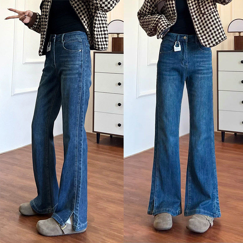 梨形身材开叉微喇牛仔裤女秋冬加绒大码胖mm高腰显瘦阔腿喇叭裤子,女装/女士精品,牛仔裤,淘宝优惠券,粉丝福利购,淘宝优惠卷