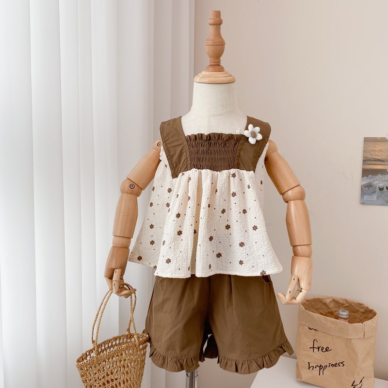 女童夏装套装新款小童洋气韩系吊带短裤女宝夏款小女孩可爱两件套