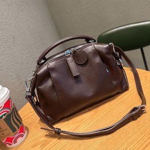 头层植鞣牛皮包包女2024秋冬新款 真皮通勤枕头包大容量单肩斜挎包