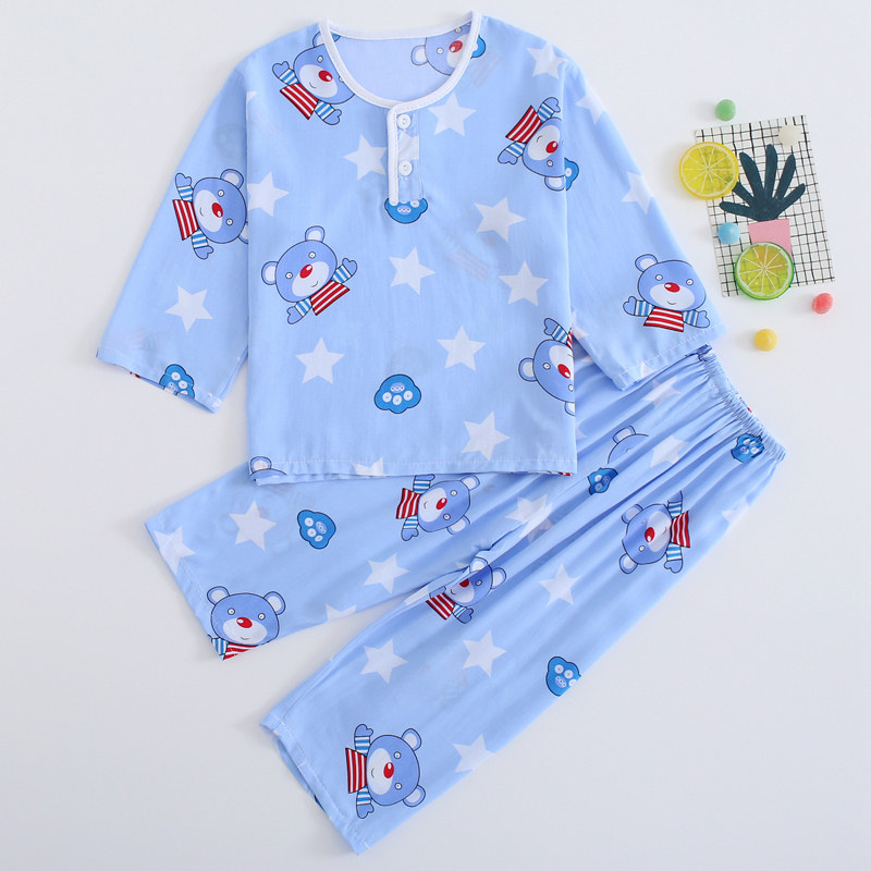 夏季儿童绵绸睡衣男孩女童长袖套装男童小孩宝宝棉绸空调家居服薄,童装/婴儿装/亲子装,家居服套装,淘宝优惠券,粉丝福利购,淘宝优惠卷