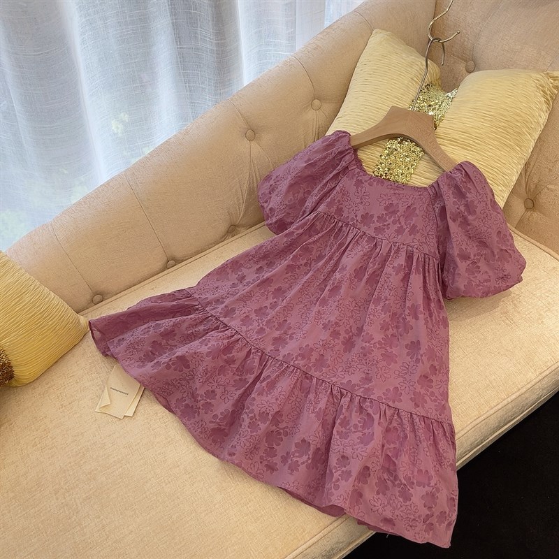 女童连衣裙2021夏季新款方领泡泡袖公主裙儿童韩版长裙小女孩裙子
