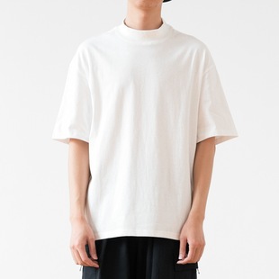 T恤衫 日系简约半高领纯棉透气宽松落肩短袖 男潮五分 2021夏季 友町