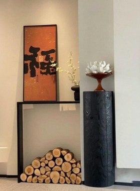 木柴原木c壁炉木头背景墙客厅装饰饭店民宿木材桩摆件橱窗陈列摆