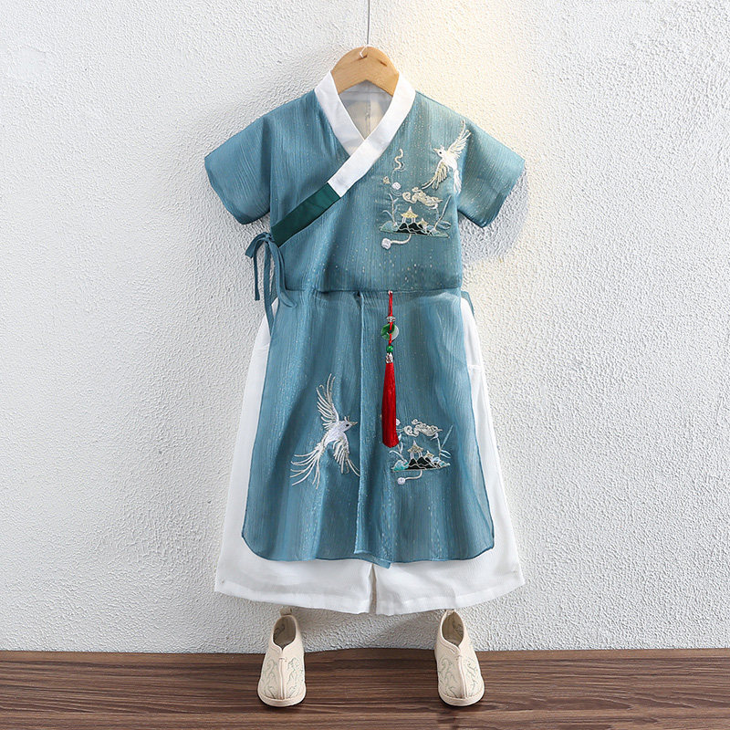 汉服男童夏季帅气短袖改良唐装薄款小套装儿童中国风古装高端夏装