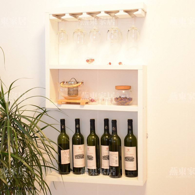 北欧现代c实木酒架悬挂红酒置物架创意时尚墙饰客厅原木高脚杯壁