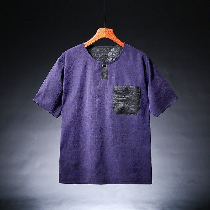 香云纱男装高级感短袖真丝国风上衣2025新款宽松小众设计感t恤男