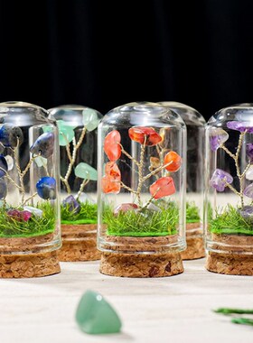 天然水晶碎石树微景观矿标摆件白水晶紫水晶碎石diy圣诞装饰摆件