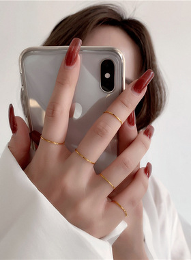 巨细!大码戒指女胖MM网红简约叠戴胖人粗手食指指环关节戒细尾戒