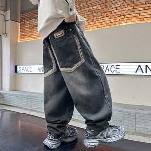 男童加绒牛仔裤秋冬男孩冬装2024新款冬季儿童时髦帅气加厚裤子潮