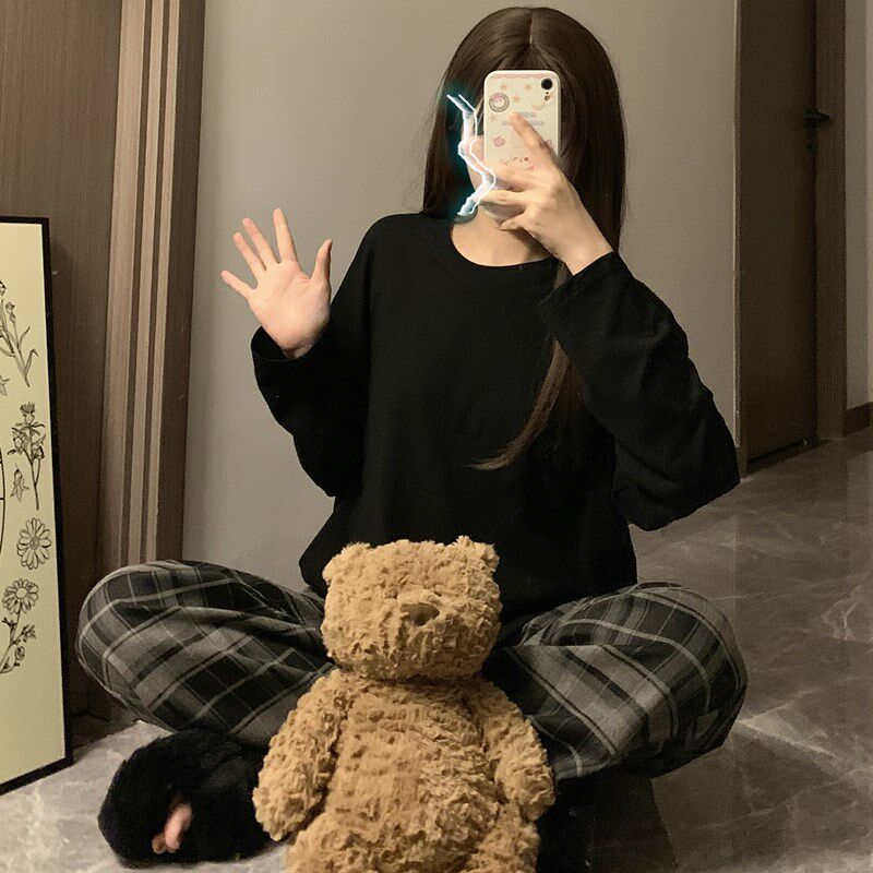 睡衣女春秋季纯棉长袖长裤2024新款可外穿宽松休闲春款家居服套装