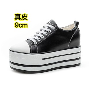 内增高休闲百搭透气单鞋 松糕鞋 女潮 2025春新款 9cm真皮厚底小白鞋