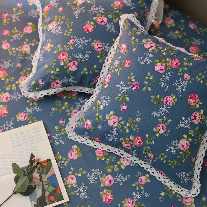 老粗布枕套 一只加厚纯棉麻夏季枕头套30x40x60抱枕套带蕾丝花边