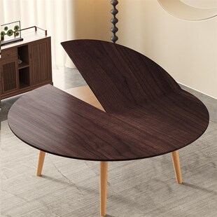 折叠圆桌面家用方桌改圆桌神器胡桃木转盘可折叠圆形面Z板餐桌台