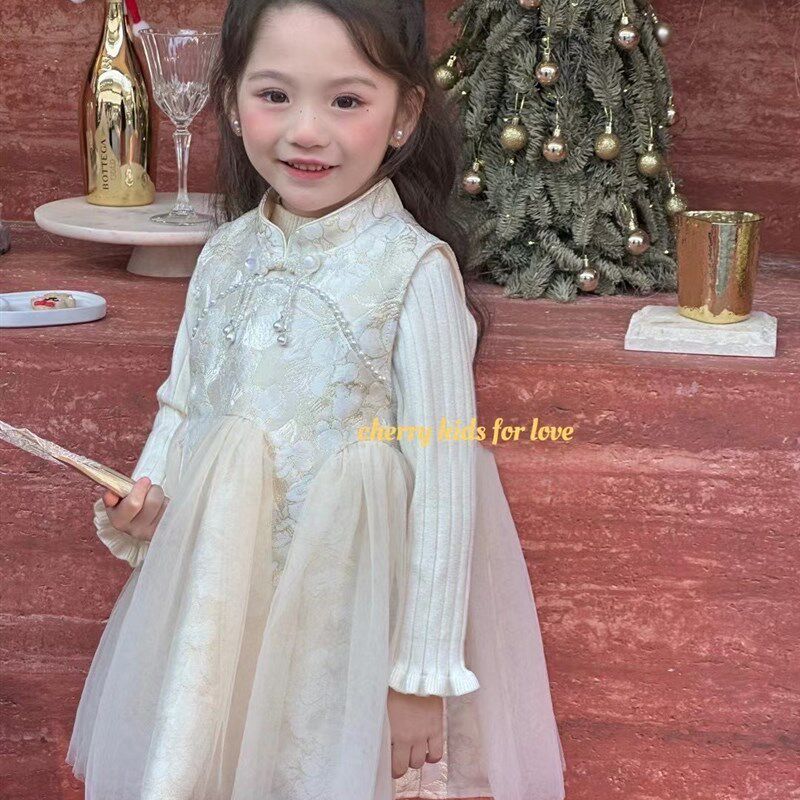 女童连衣裙秋冬新款2024新中式国风女宝宝盘扣背心纱裙年款公主裙