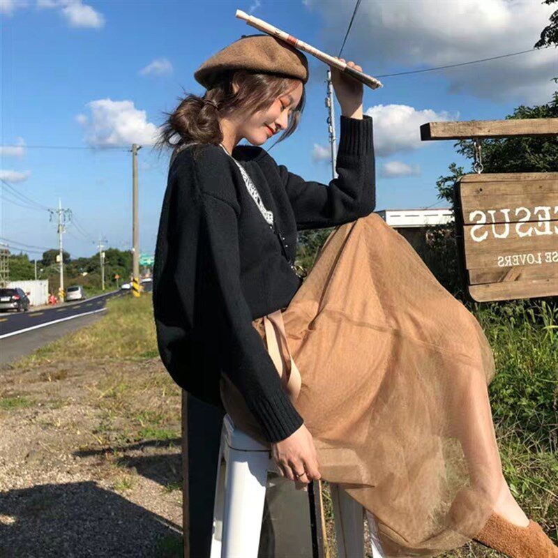 软奶蓝色圆领毛衣女仙女宽松外穿网红慵懒风套头秋冬糖果色上衣厚