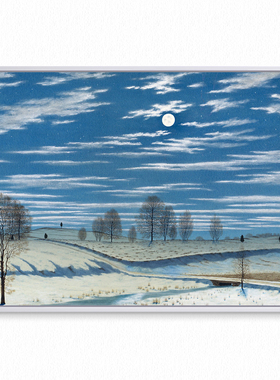 皎洁冬夜 冬日乡村雪景月亮月光宁B静风景 大都会博物馆旁白装饰