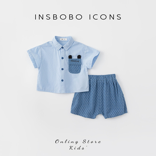 男童套装夏装2023新款男宝衬衫短袖套装夏季儿童童装衣服潮帅气炸